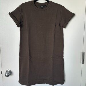 Theory - Brown, Short Sleeve Crew Neck, Terry Cotton, T-Shirt Dress